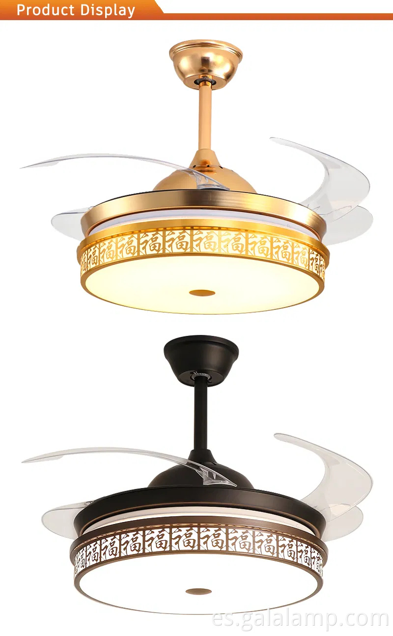 Ventilador de techo de cuchilla retráctil con control remoto y luz LED